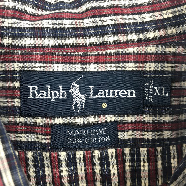 Ralph Lauren MARLOWE Long Sleeve Button-Down Check Shirt, Men's XL cotton navy blue type Vintage Second Hand
