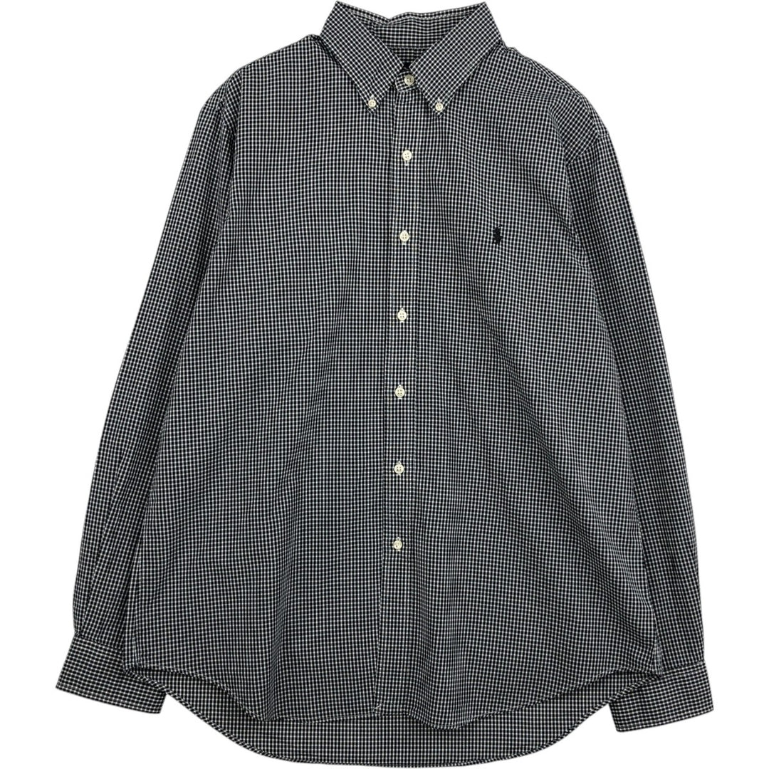 Ralph Lauren Gingham Check Long Sleeve Button-Down Check Shirt, Men's Size L cotton black type Vintage Second Hand