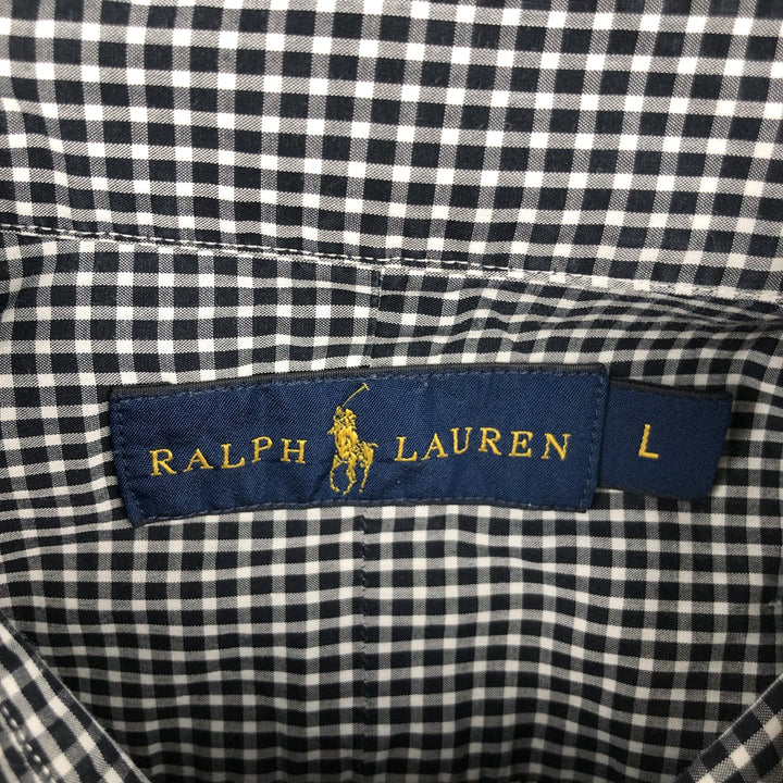 Ralph Lauren Gingham Check Long Sleeve Button-Down Check Shirt, Men's Size L cotton black type Vintage Second Hand