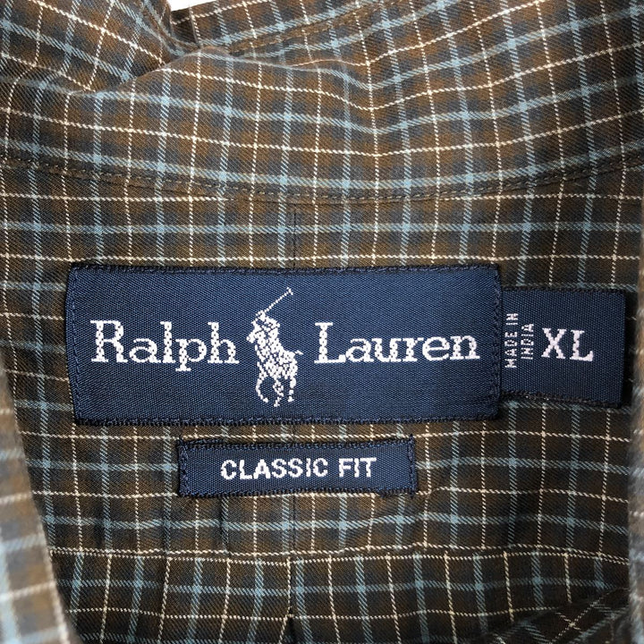 Ralph Lauren Classic Fit Long Sleeve Button Down Check Shirt Men's XL cotton Khaki type Vintage Second Hand