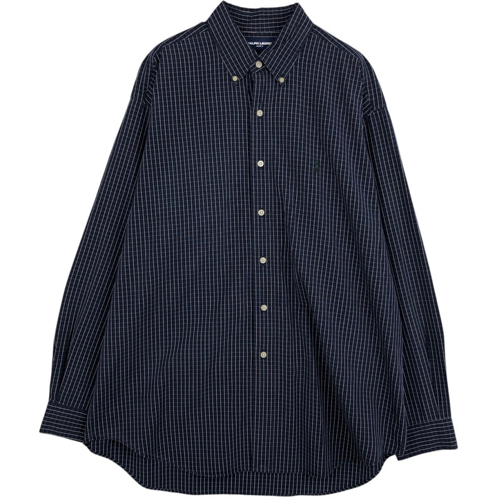 Ralph Lauren Golf Tilden long-sleeved button-down check shirt, men's size L cotton navy blue type Vintage Second Hand