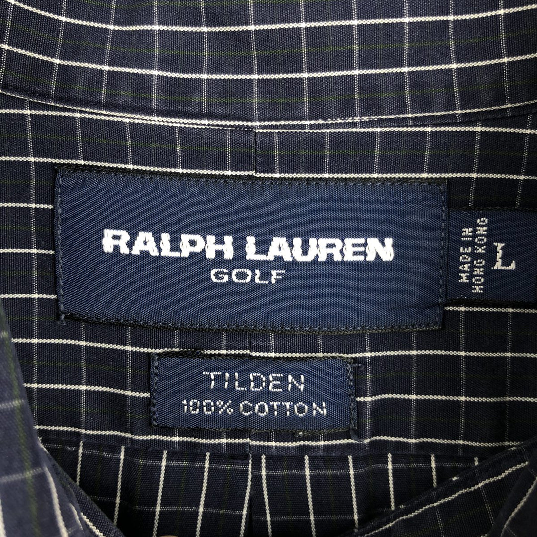 Ralph Lauren Golf Tilden long-sleeved button-down check shirt, men's size L cotton navy blue type Vintage Second Hand