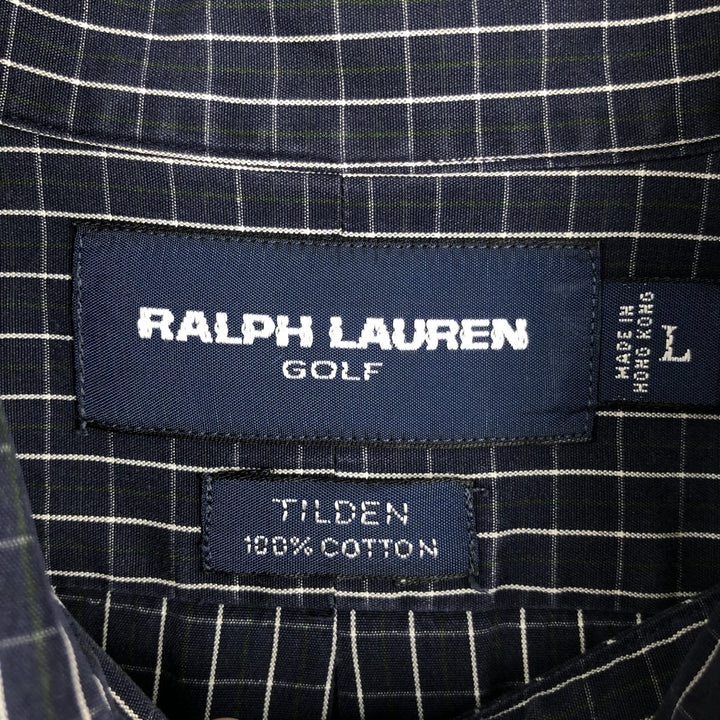 Ralph Lauren Golf Tilden long-sleeved button-down check shirt, men's size L cotton navy blue type Vintage Second Hand