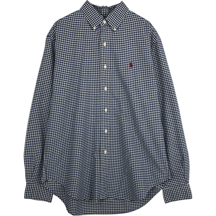 Ralph Lauren Classic Fit Gingham Check Long Sleeve Button Down Check Shirt Men's M cotton white type Vintage Second Hand