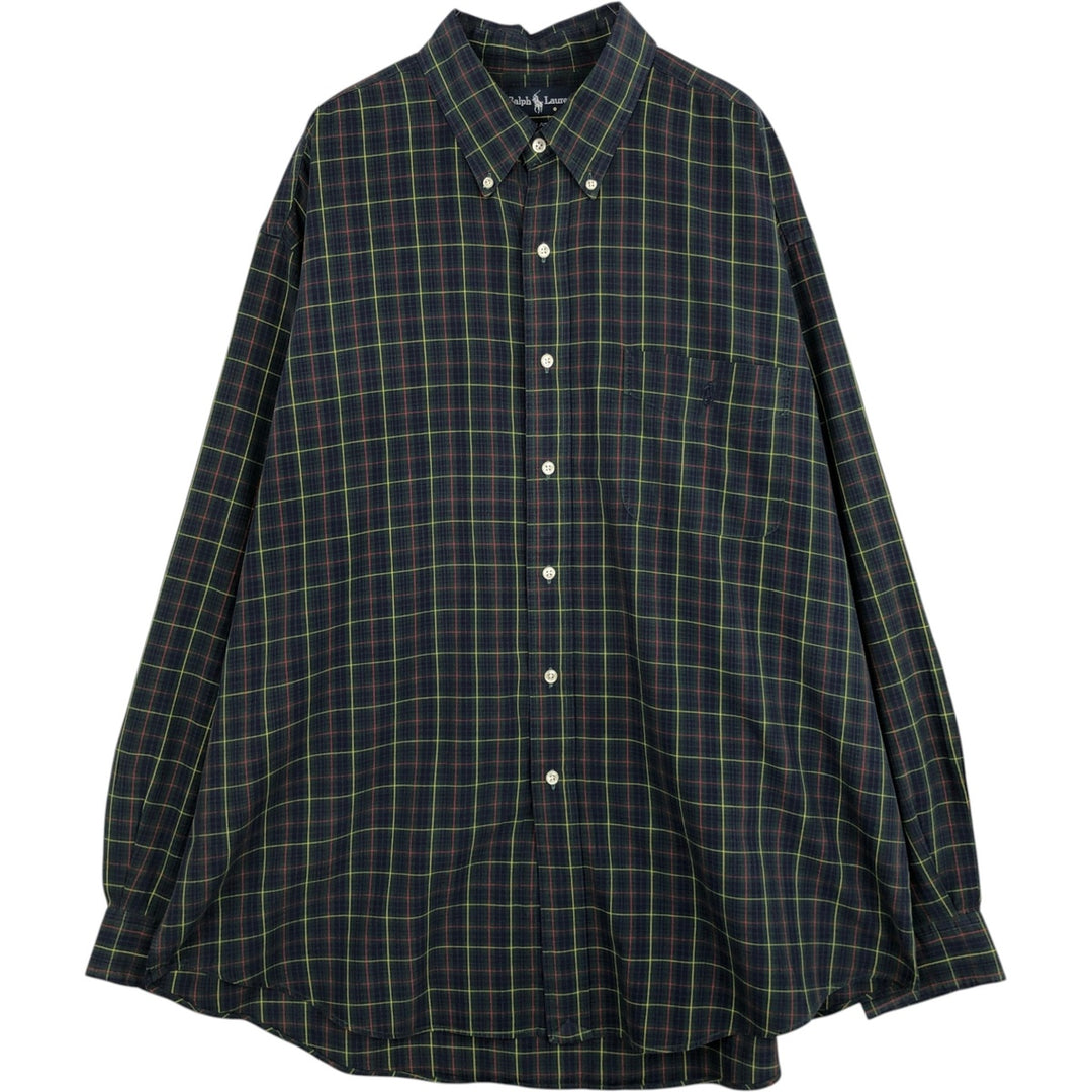 Ralph Lauren BLAIRE long sleeve button down check shirt, men's XL size cotton Green type dark green Vintage Second Hand