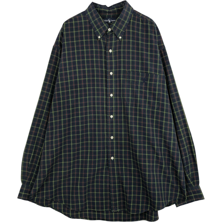 Ralph Lauren BLAIRE long sleeve button down check shirt, men's XL size cotton Green type dark green Vintage Second Hand