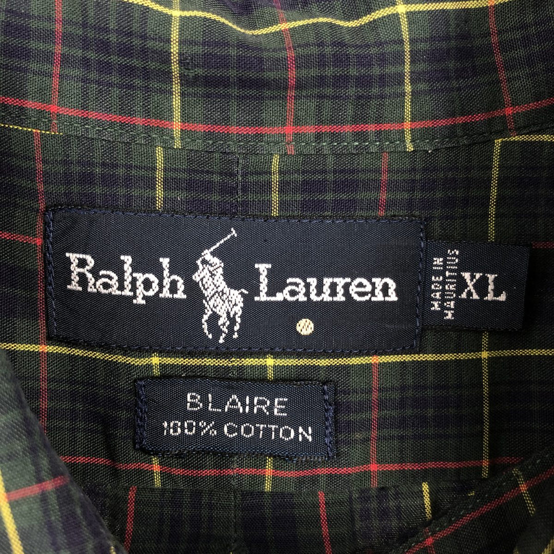 Ralph Lauren BLAIRE long sleeve button down check shirt, men's XL size cotton Green type dark green Vintage Second Hand