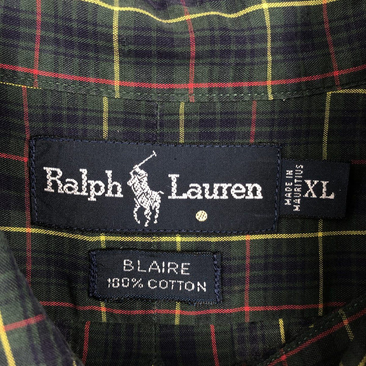Ralph Lauren BLAIRE long sleeve button down check shirt, men's XL size cotton Green type dark green Vintage Second Hand