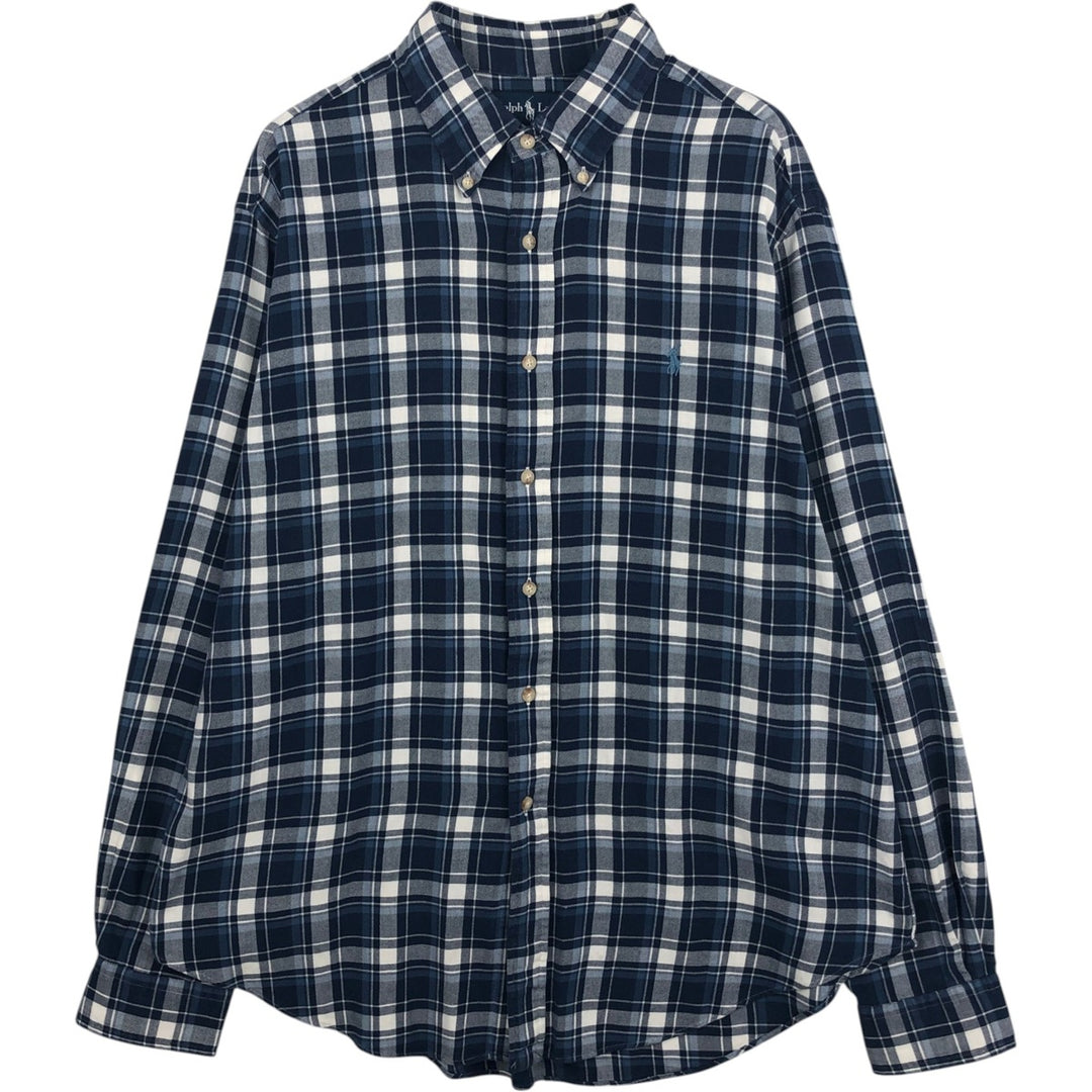 Ralph Lauren Classic Fit Long Sleeve Button Down Check Shirt Men's XL cotton navy blue type Vintage Second Hand