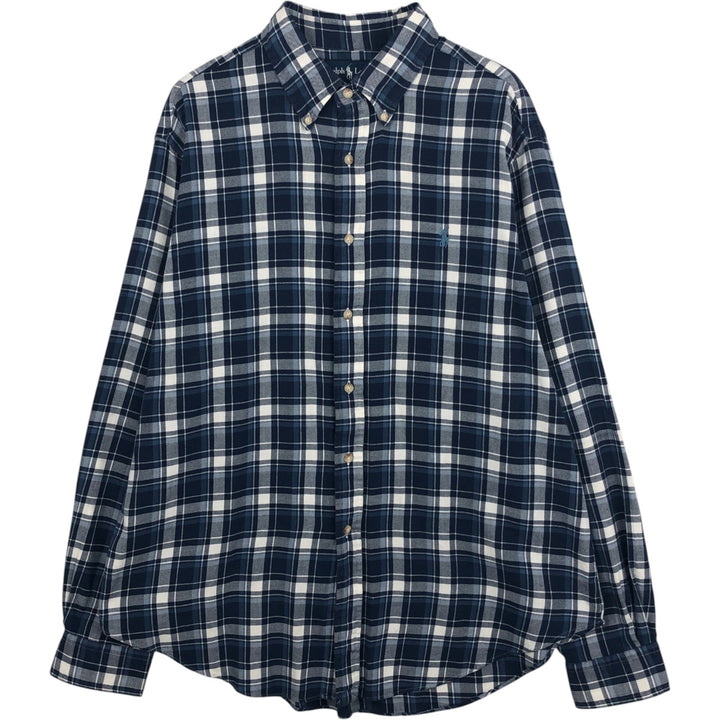 Ralph Lauren Classic Fit Long Sleeve Button Down Check Shirt Men's XL cotton navy blue type Vintage Second Hand