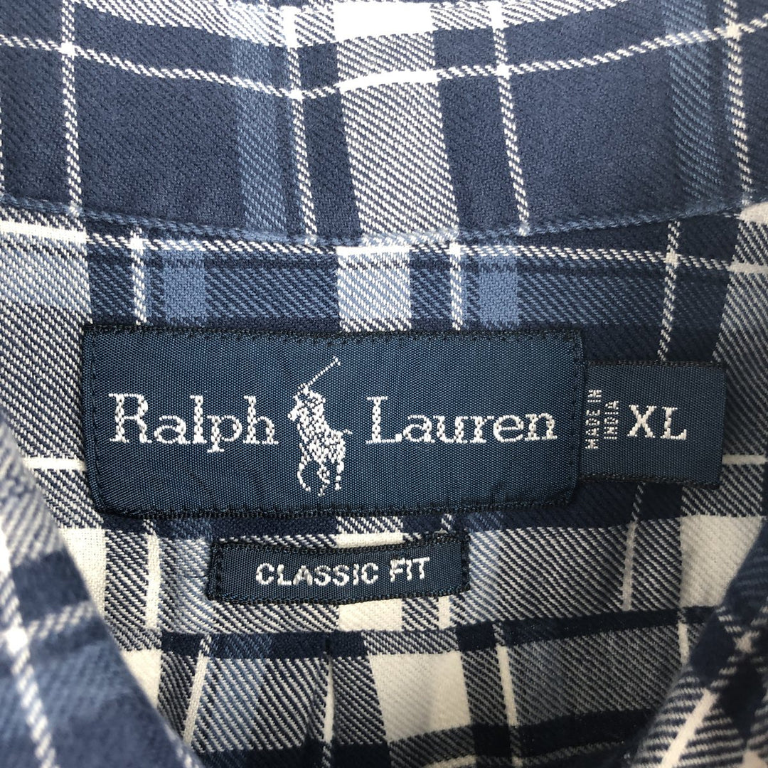 Ralph Lauren Classic Fit Long Sleeve Button Down Check Shirt Men's XL cotton navy blue type Vintage Second Hand