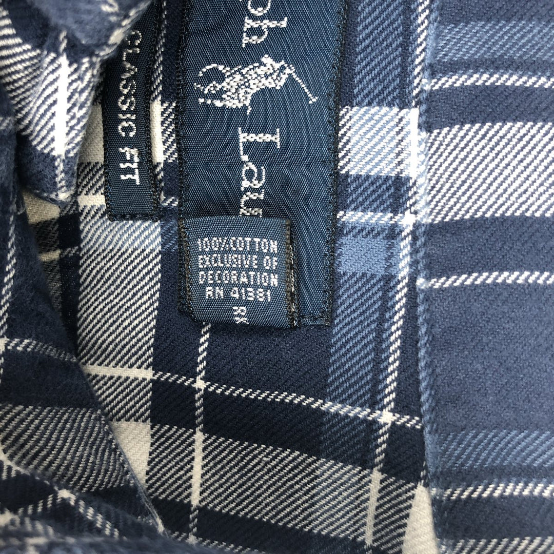 Ralph Lauren Classic Fit Long Sleeve Button Down Check Shirt Men's XL cotton navy blue type Vintage Second Hand