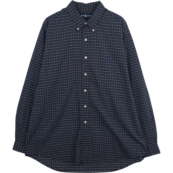 Ralph Lauren BLAKE long sleeve button down check shirt, men's XL size cotton navy blue type Vintage Second Hand