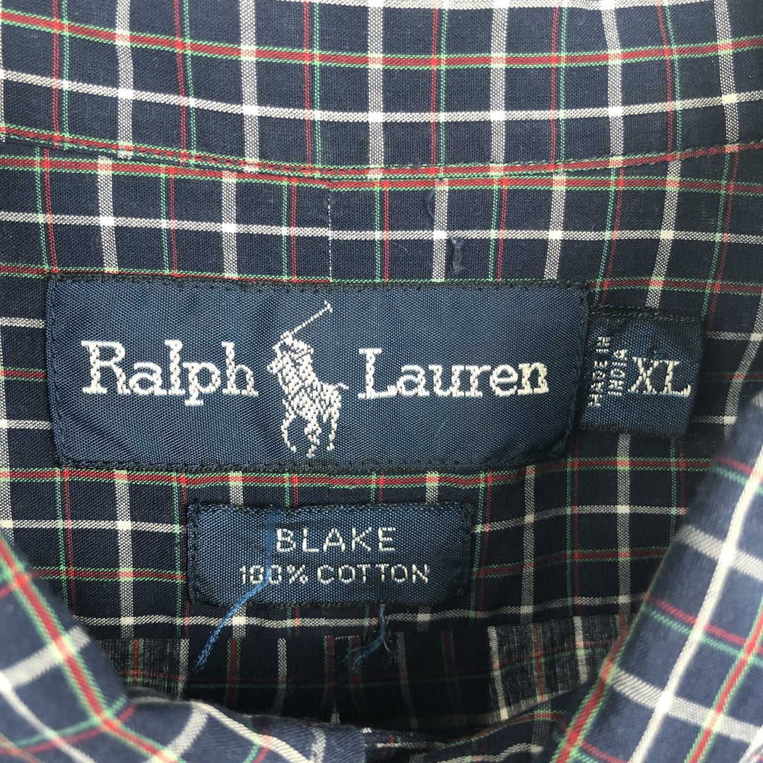 Ralph Lauren BLAKE long sleeve button down check shirt, men's XL size cotton navy blue type Vintage Second Hand