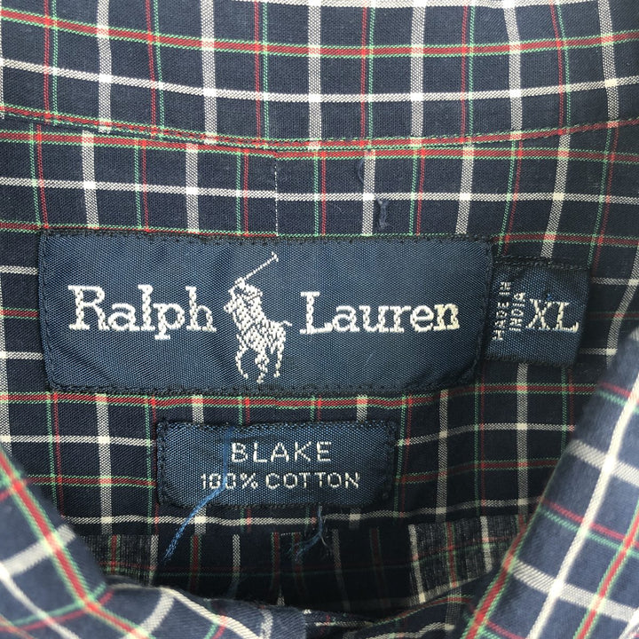 Ralph Lauren BLAKE long sleeve button down check shirt, men's XL size cotton navy blue type Vintage Second Hand