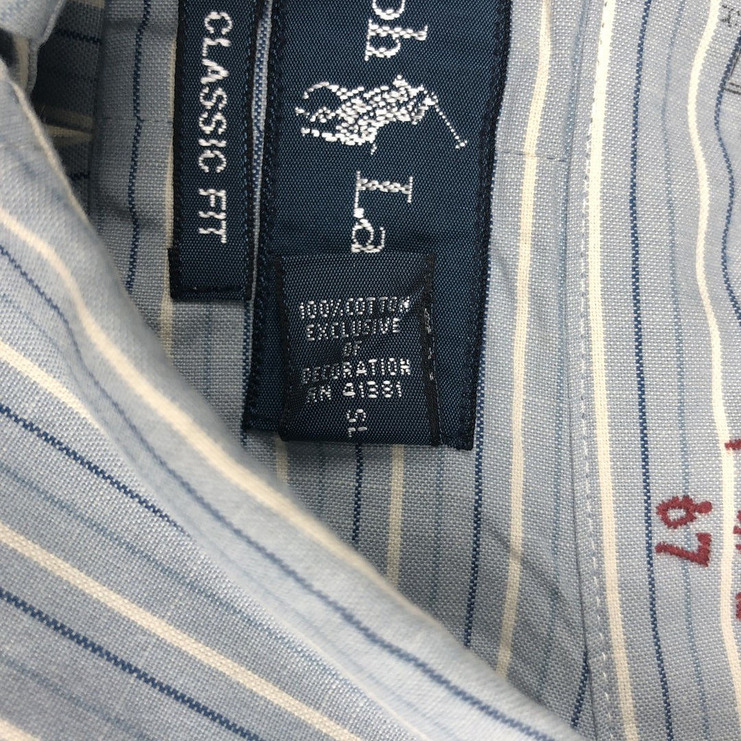 Ralph Lauren Classic Fit Long Sleeve Button Down Striped Shirt, Men's Size L cotton Blue type light blue Vintage Second Hand