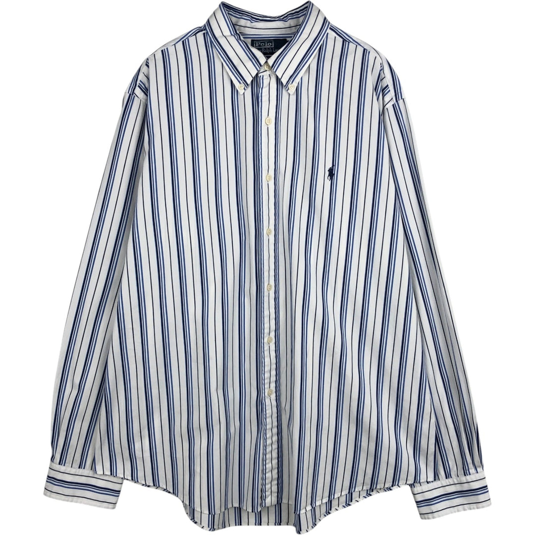 Ralph Lauren CUSTOM FIT long sleeve button down striped shirt men's XL size cotton white type Vintage Second Hand