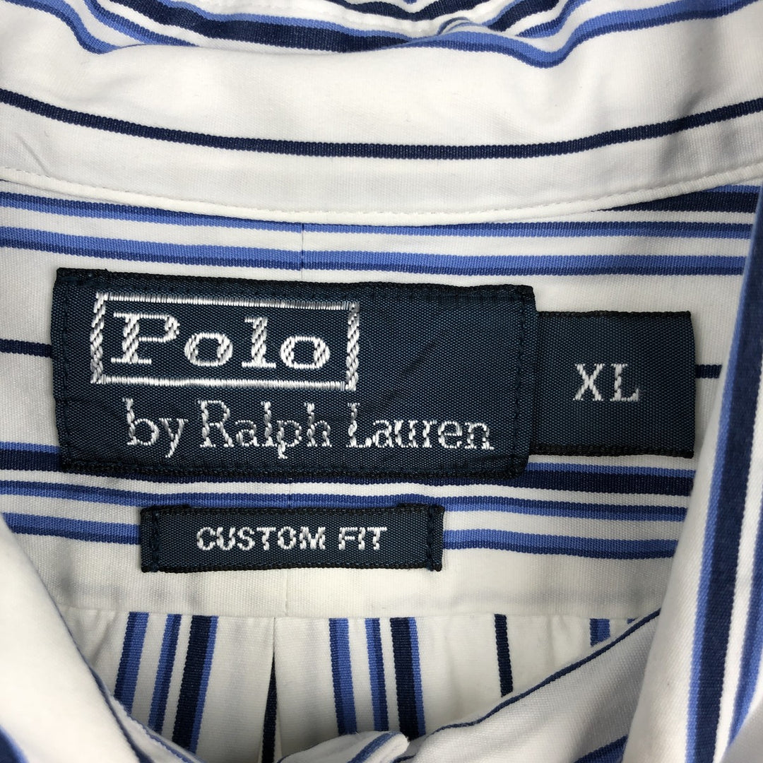 Ralph Lauren CUSTOM FIT long sleeve button down striped shirt men's XL size cotton white type Vintage Second Hand