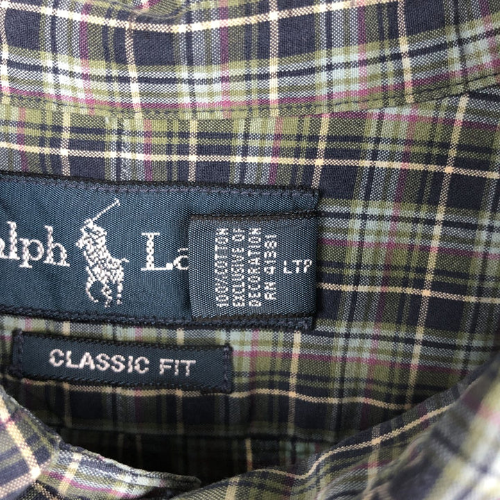 Ralph Lauren Classic Fit Long Sleeve Button Down Check Shirt Men's XL cotton Blue type light blue Vintage Second Hand