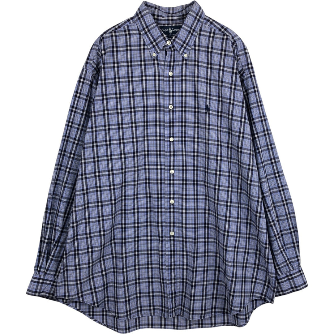 Ralph Lauren BLAKE Tartan Check Long Sleeve Button-Down Check Shirt Men's XL cotton Purple type blue-purple Vintage Second Hand