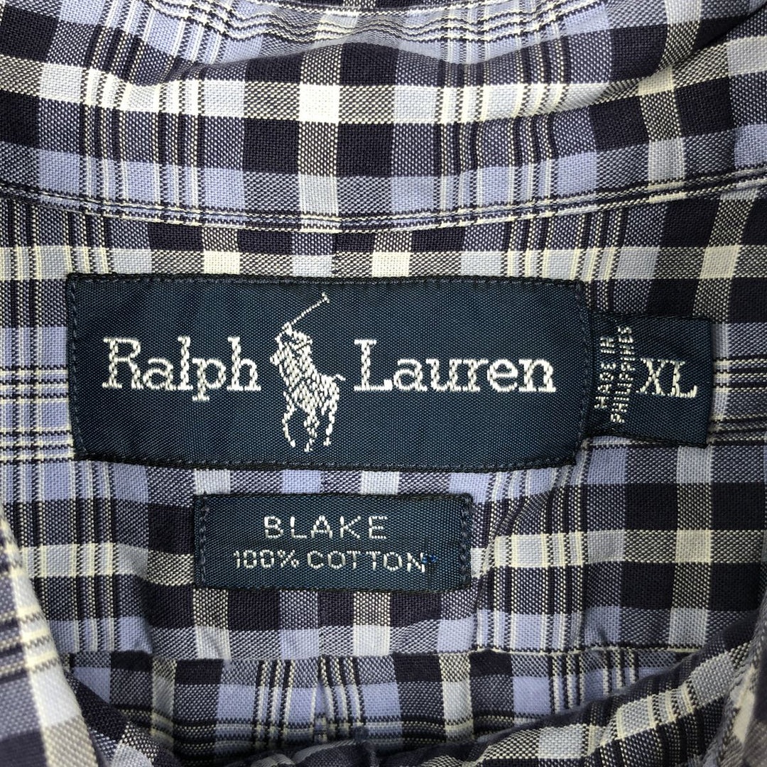 Ralph Lauren BLAKE Tartan Check Long Sleeve Button-Down Check Shirt Men's XL cotton Purple type blue-purple Vintage Second Hand