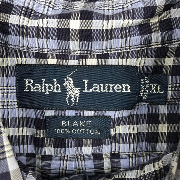 Ralph Lauren BLAKE Tartan Check Long Sleeve Button-Down Check Shirt Men's XL cotton Purple type blue-purple Vintage Second Hand