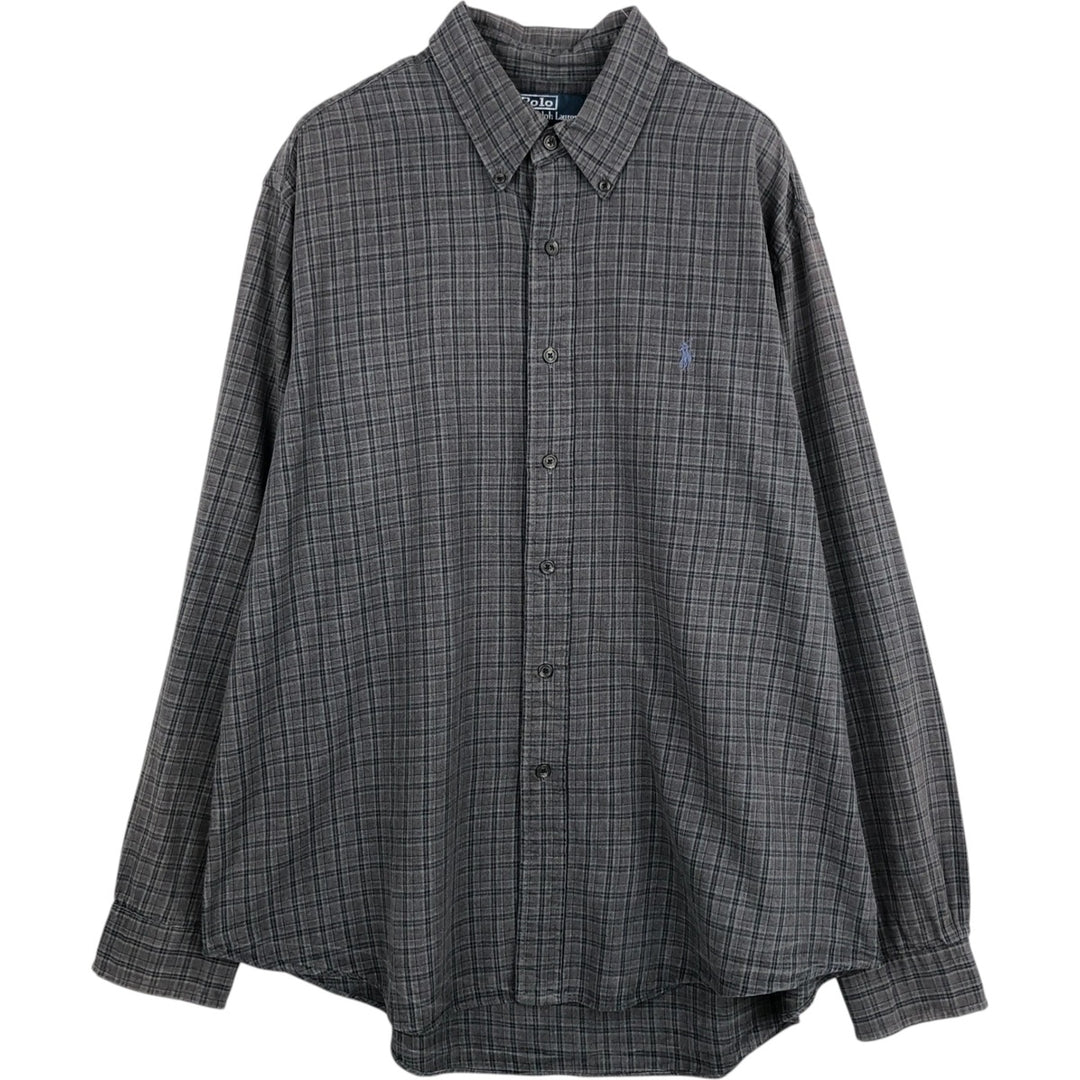 Ralph Lauren CUSTOM FIT long sleeve button down check shirt men's XL size cotton gray type Vintage Second Hand