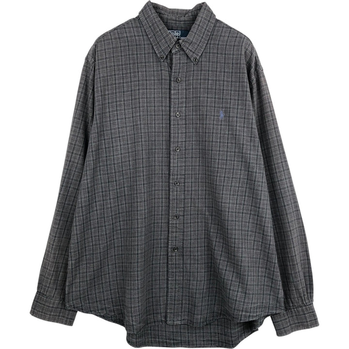 Ralph Lauren CUSTOM FIT long sleeve button down check shirt men's XL size cotton gray type Vintage Second Hand