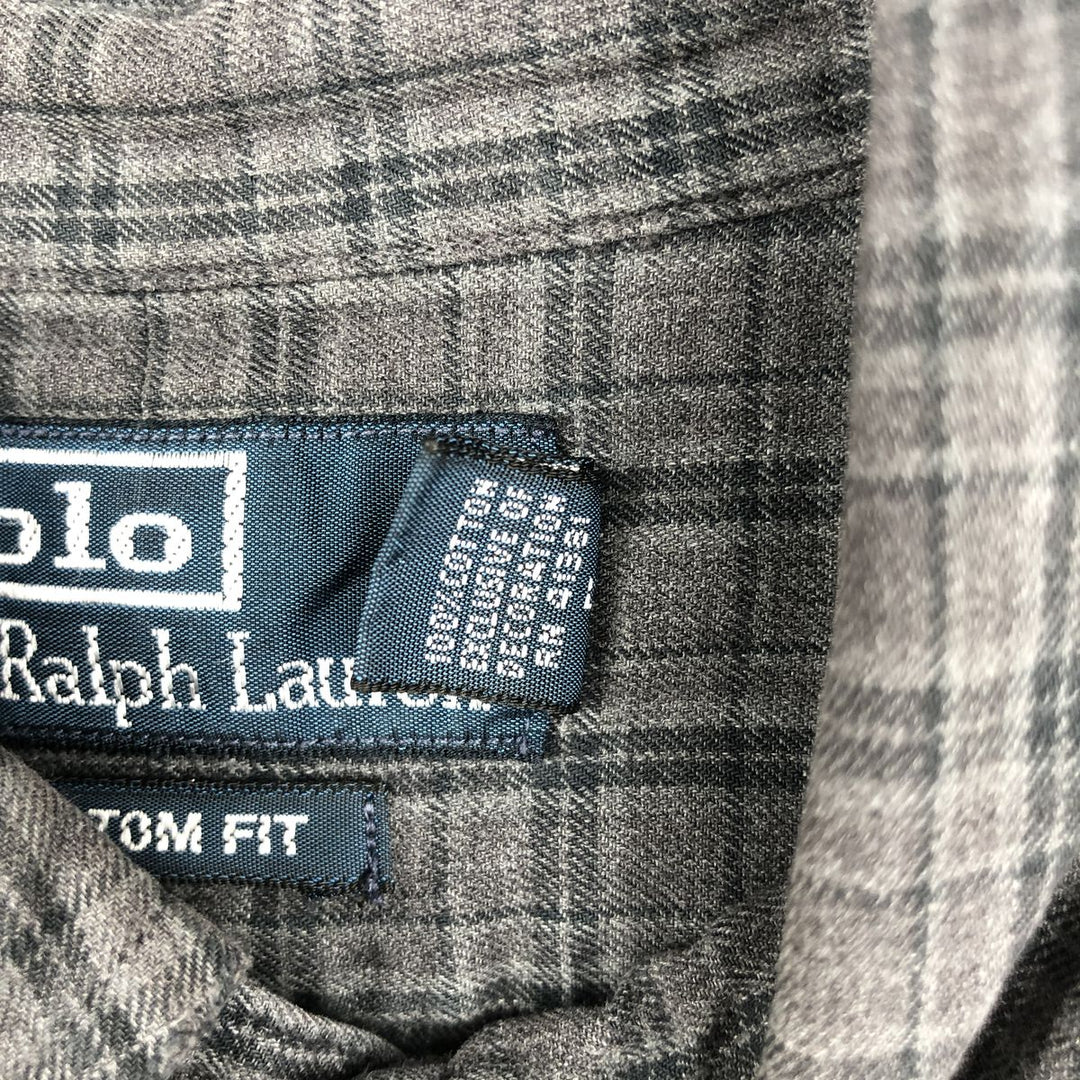 Ralph Lauren CUSTOM FIT long sleeve button down check shirt men's XL size cotton gray type Vintage Second Hand