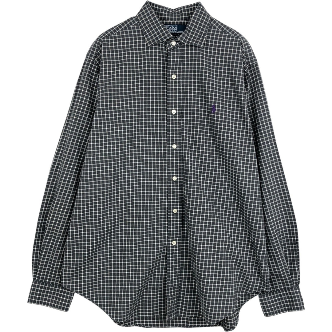 Ralph Lauren CLASSIC FIT Wide Collar Long Sleeve Cotton Check Shirt, Men's Size L (approx.) cotton gray type Vintage Second Hand