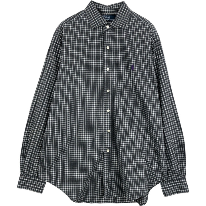 Ralph Lauren CLASSIC FIT Wide Collar Long Sleeve Cotton Check Shirt, Men's Size L (approx.) cotton gray type Vintage Second Hand