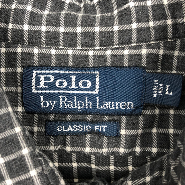 Ralph Lauren CLASSIC FIT Wide Collar Long Sleeve Cotton Check Shirt, Men's Size L (approx.) cotton gray type Vintage Second Hand