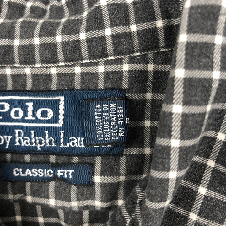 Ralph Lauren CLASSIC FIT Wide Collar Long Sleeve Cotton Check Shirt, Men's Size L (approx.) cotton gray type Vintage Second Hand