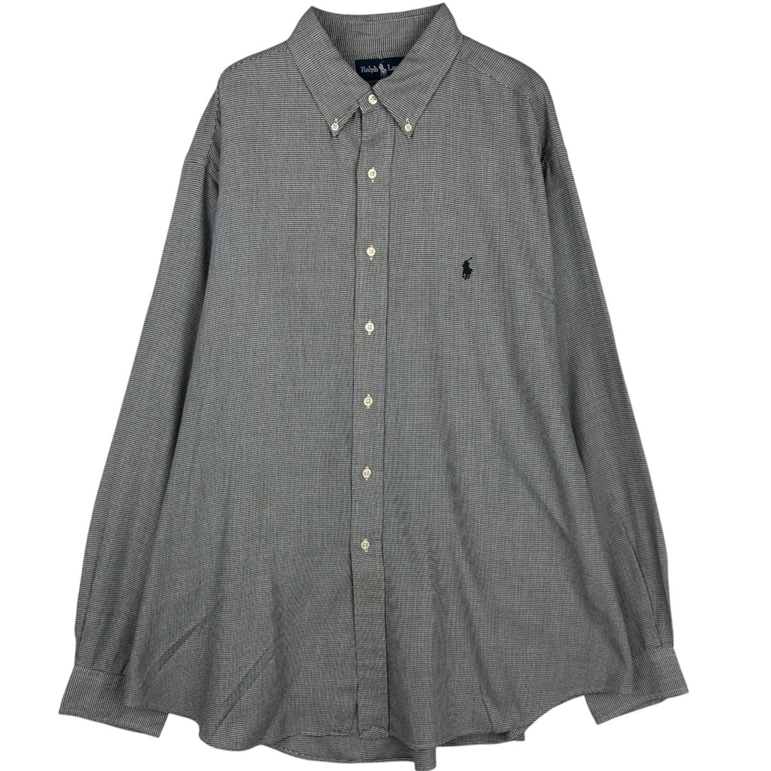 Ralph Lauren YARMOUTH Houndstooth Pattern Long-Sleeve Button-Down Check Shirt, Men's Size XL (approx.) cotton black type Vintage Second Hand
