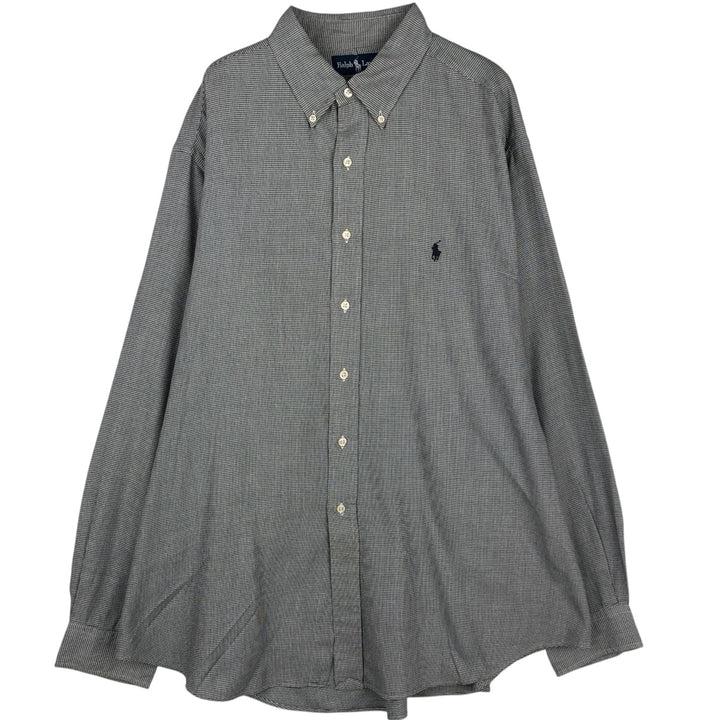 Ralph Lauren YARMOUTH Houndstooth Pattern Long-Sleeve Button-Down Check Shirt, Men's Size XL (approx.) cotton black type Vintage Second Hand