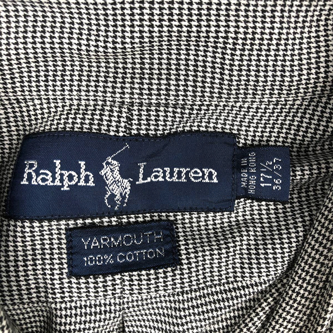 Ralph Lauren YARMOUTH Houndstooth Pattern Long-Sleeve Button-Down Check Shirt, Men's Size XL (approx.) cotton black type Vintage Second Hand