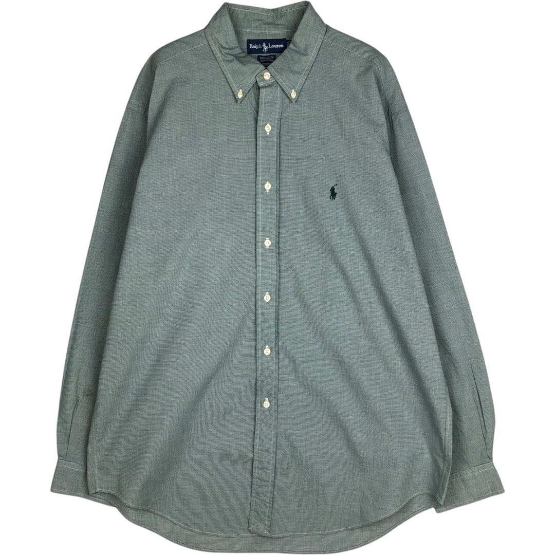 Ralph Lauren YARMOUTH Long Sleeve Button-Down Check Shirt, Men's Size L cotton green type Vintage Second Hand