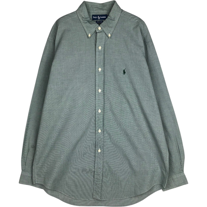 Ralph Lauren YARMOUTH Long Sleeve Button-Down Check Shirt, Men's Size L cotton green type Vintage Second Hand