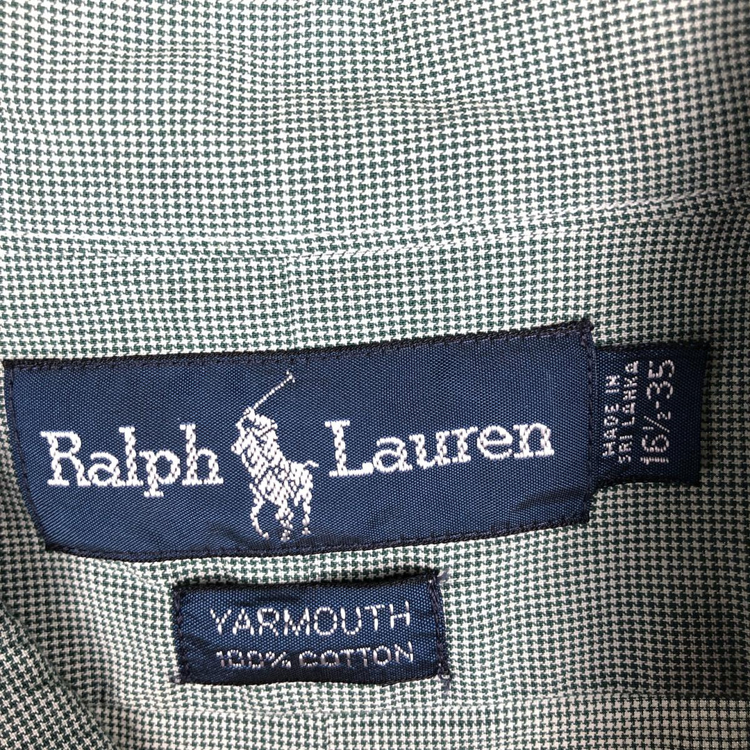 Ralph Lauren YARMOUTH Long Sleeve Button-Down Check Shirt, Men's Size L cotton green type Vintage Second Hand