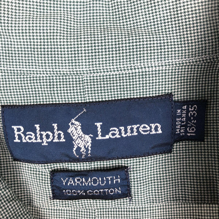 Ralph Lauren YARMOUTH Long Sleeve Button-Down Check Shirt, Men's Size L cotton green type Vintage Second Hand