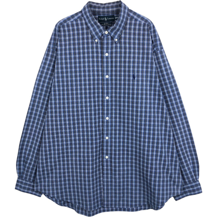 Ralph Lauren BLAKE long sleeve button down check shirt, men's size XXL cotton blue type Vintage Second Hand
