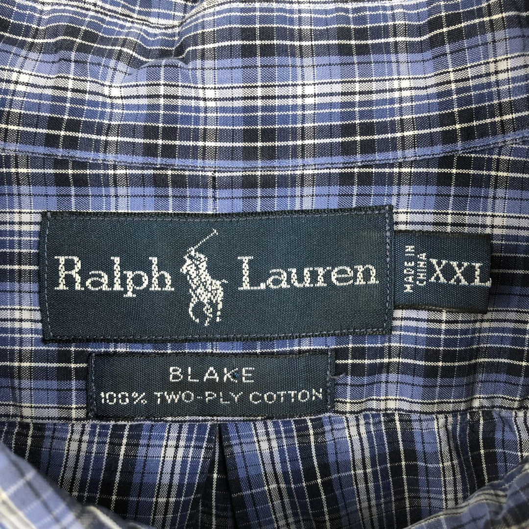 Ralph Lauren BLAKE long sleeve button down check shirt, men's size XXL cotton blue type Vintage Second Hand