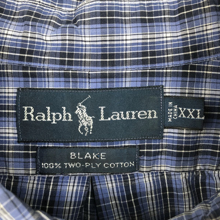 Ralph Lauren BLAKE long sleeve button down check shirt, men's size XXL cotton blue type Vintage Second Hand