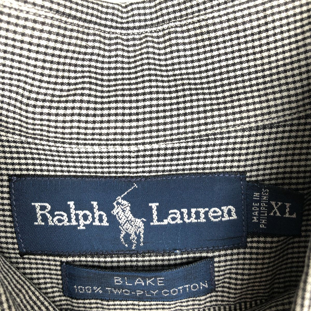 Ralph Lauren BLAKE long sleeve button down check shirt, men's XL size cotton black type Vintage Second Hand