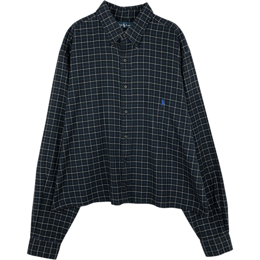 Ralph Lauren Classic Fit Long Sleeve Button Down Check Shirt Men's XL cotton navy blue type Vintage Second Hand
