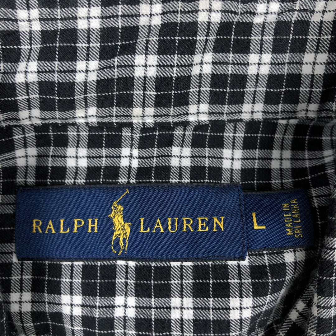 Ralph Lauren long sleeve button down check shirt, men's size L cotton black type Vintage Second Hand