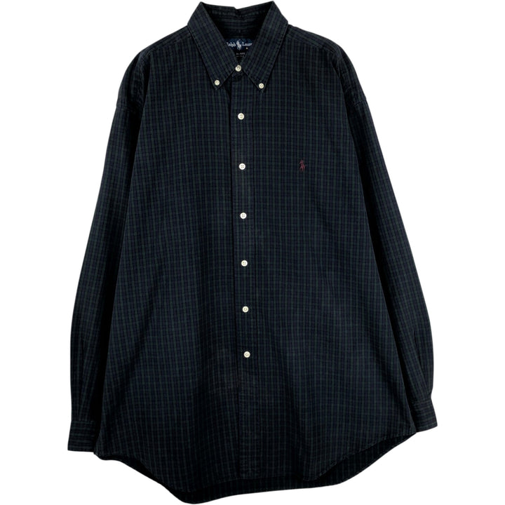 Ralph Lauren BLAKE Blackwatch Check Long Sleeve Button-Down Check Shirt, Men's Size L cotton navy blue type Vintage Second Hand