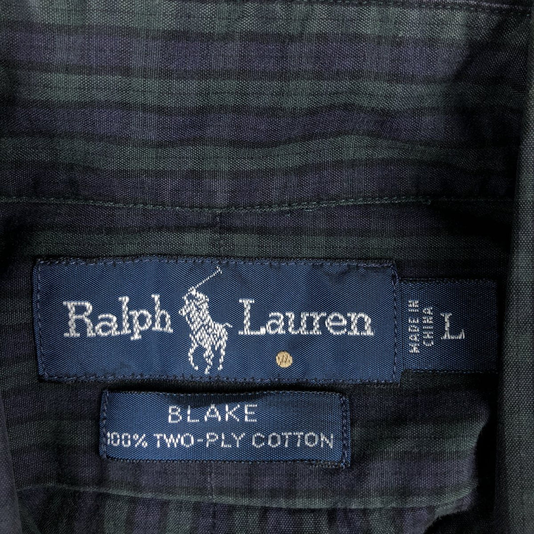 Ralph Lauren BLAKE Blackwatch Check Long Sleeve Button-Down Check Shirt, Men's Size L cotton navy blue type Vintage Second Hand