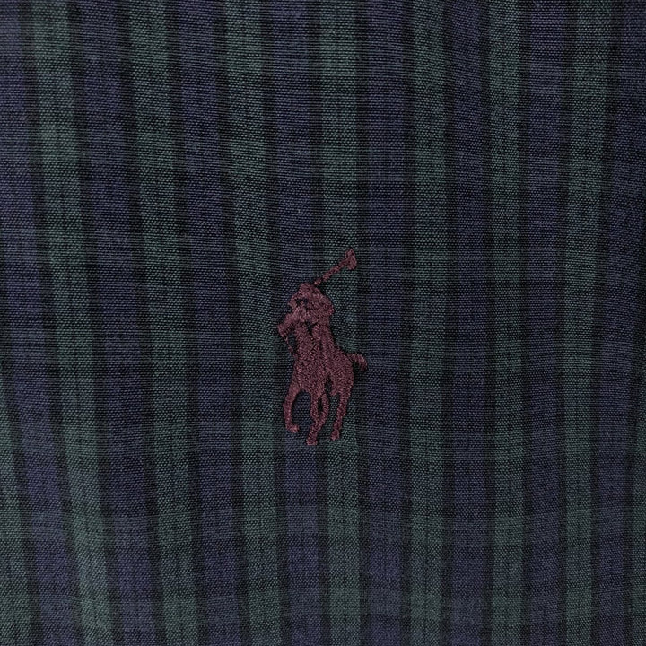 Ralph Lauren BLAKE Blackwatch Check Long Sleeve Button-Down Check Shirt, Men's Size L cotton navy blue type Vintage Second Hand