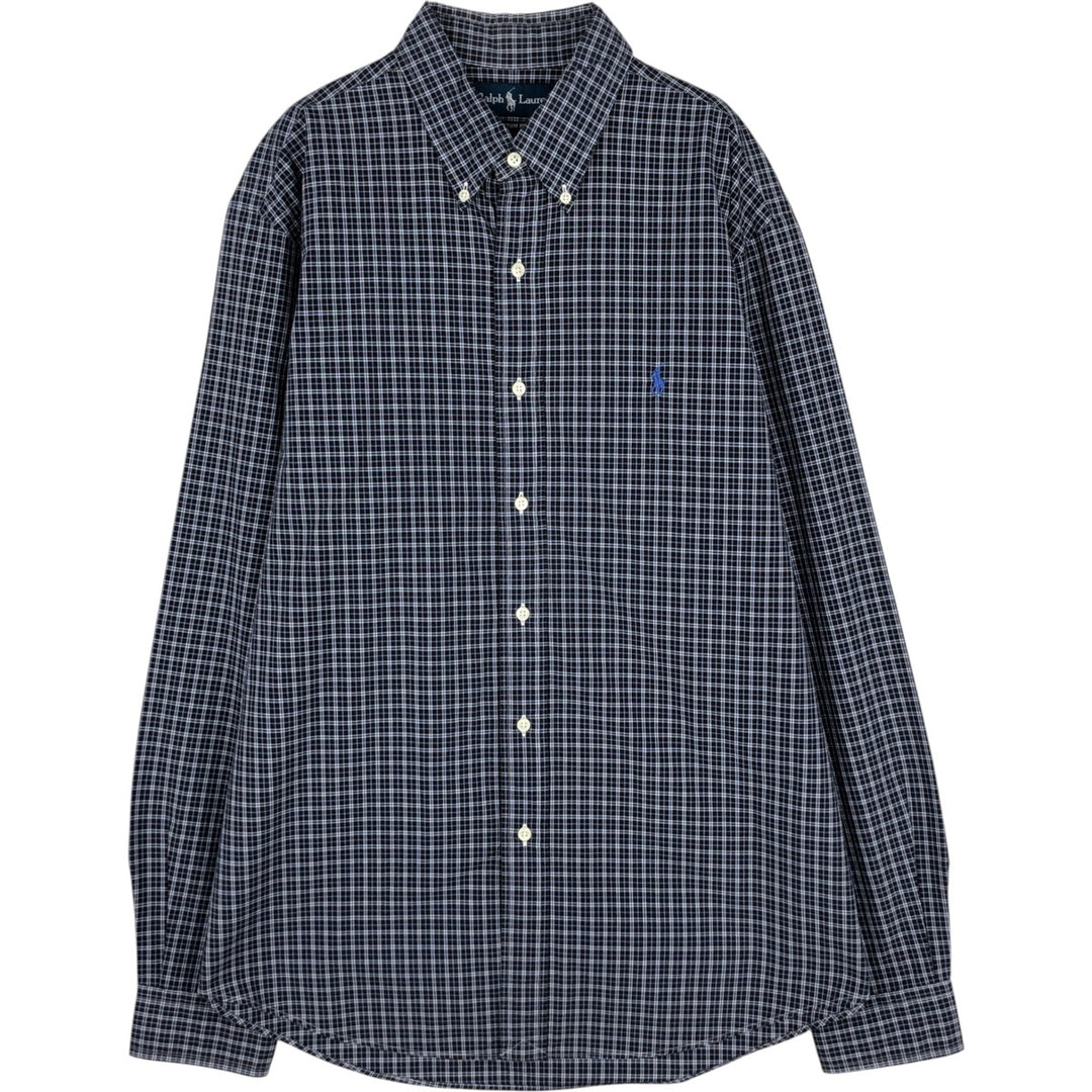 Ralph Lauren CUSTOM FIT long sleeve button down check shirt, men's size L cotton black type Vintage Second Hand